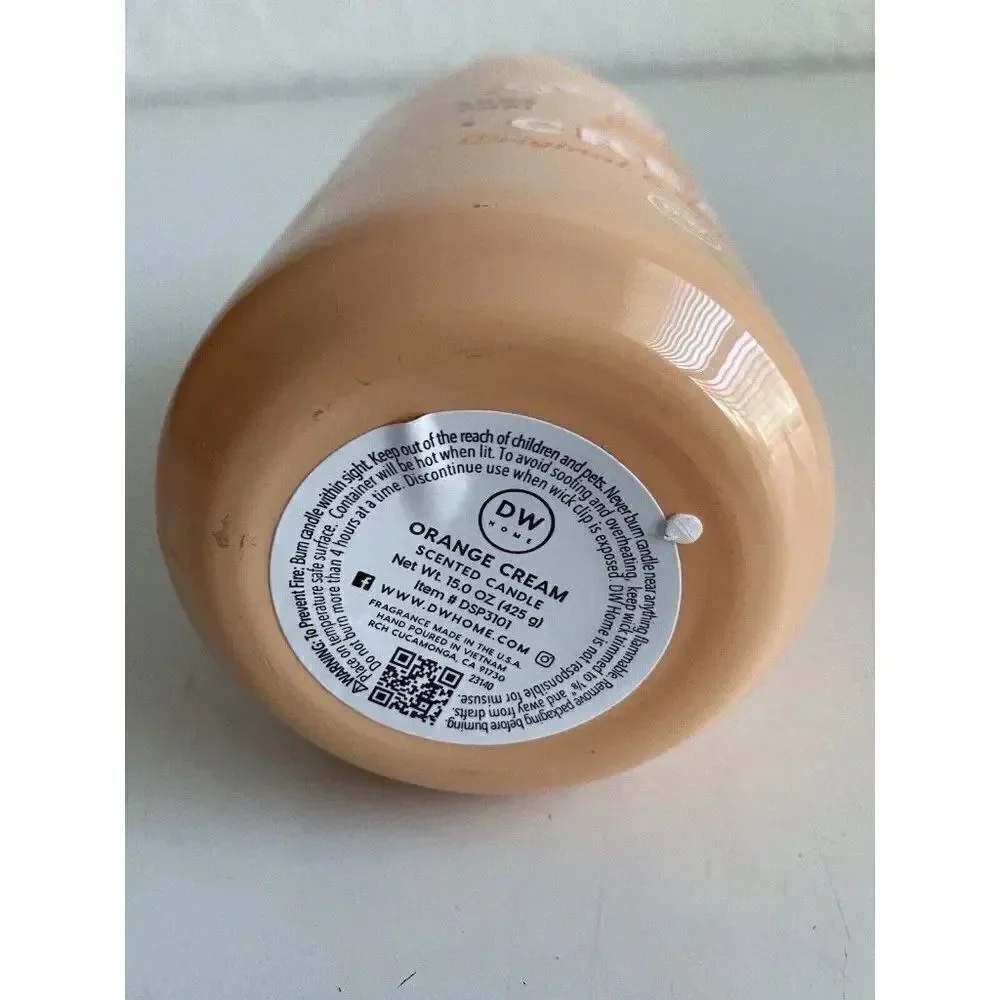DW Home Orange Cream Soda Pop Glass Candle 15oz 33 HR Single Wick Rubber Lid NEW